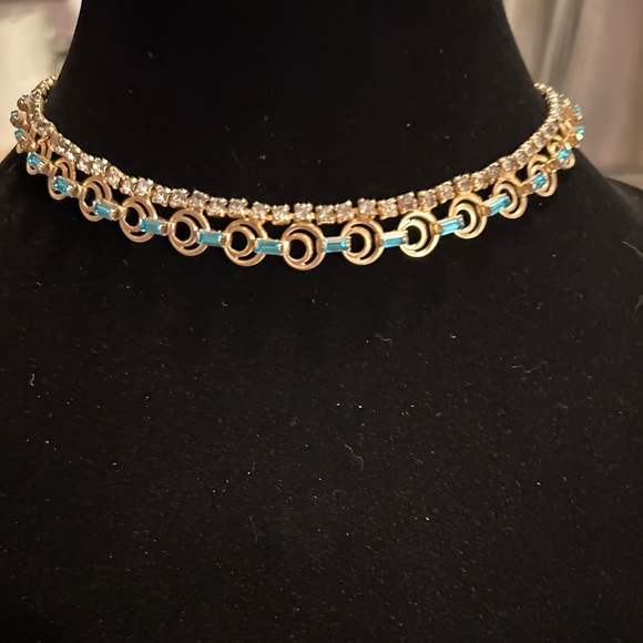 1950’s turquoise and clear crystal vintage choker shepherds hook. EUC - Picture 4 of 15